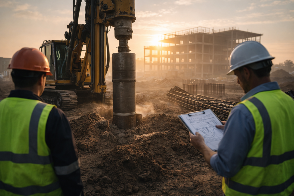 Morning drill at construction site