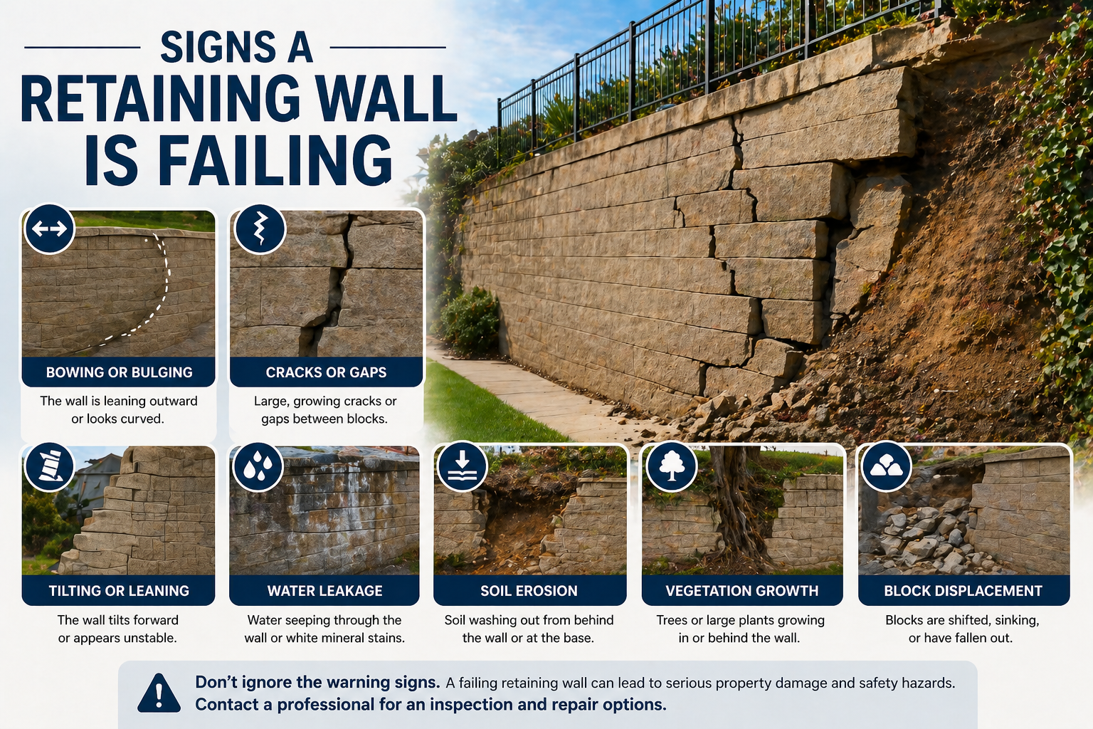 Signs a Retaining Wall Is Failing | San Diego Homeowner's Guide